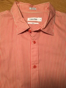 Calvin Klein Button Up L/S Casual Shirt | Mens XL Slim Fit | Pink Gray Striped - Picture 1 of 8