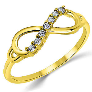 14K Solid Yellow Gold CZ Cubic Zirconia Infinity Ring Band