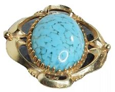 Bell Jewelry Brooch Pin Turquoise Blue Color Cabochon Gold Tone Victorian Chic