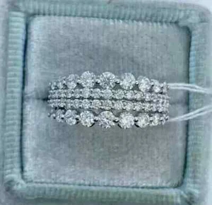 2.2CT Round Lab Created Diamond Eternity Wedding Band Ring 14K White Gold Plated - Picture 1 of 4
