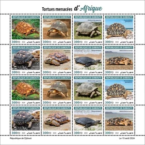 DJIBOUTI 2024 MS 16V - AFRICA ENDANGERED TURTLES TURTLE REPTILES - MNH - Picture 1 of 1