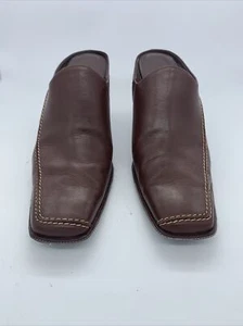 Vintage Franco Sarto Brown Leather Square Toe Slip On Mule Heels Size 11M - Picture 1 of 10