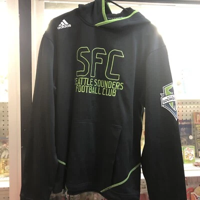 Seattle Sounders FC Hoodie MLS Soccer black Green Adidas  SMALL - Image 1 of 3