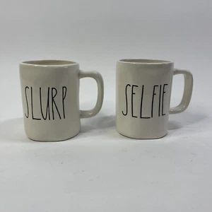 Rea Dunn "Slup" and "Selfie" Ceramic Magenta Company White Coffee Tea Mugs Lot - Picture 1 of 9