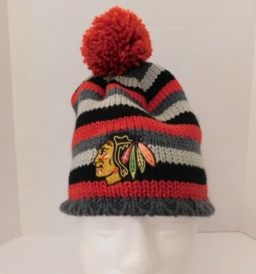 Adidas Chicago Blackhawks NHL Men's Pom Knit Hat Red, Gray and Black  - Image 1 of 4