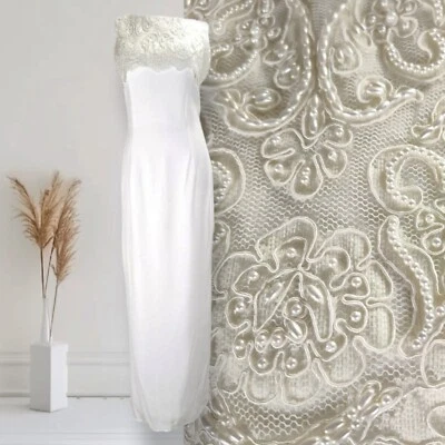 Vintage Scott McClintock White Wedding Dress Size 6 Beaded Lace Sheath Maxi - Image 1 of 4