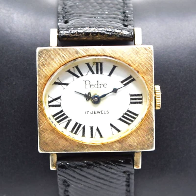 Vintage Swiss Pedre Gold Plated 17 Jewels Women’s Rectangular Dress Watch-Works - Image 1 of 4