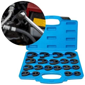 19Pcs 3/8 1/2 Drive Flare Nut Crowfoot Wrench Set with Storage Box - Picture 1 of 11