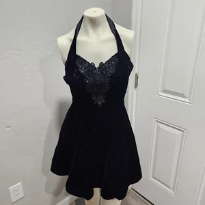 Joann Simon for Jump Vintage Womens Small Halter Mini Dress Y2K Velvet Glam Prom - Picture 1 of 5