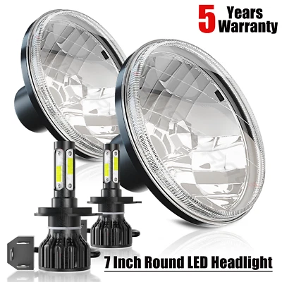 For 1987-1989 Mitsubishi Montero Pair 7inch Round LED Headlights Halo Hi Lo Beam — 第 1/4 张图片