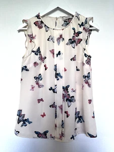 Super Pretty OASIS Butterfly Print Smart Sleeveless Tailored Top Cream Size 10 - Picture 1 of 11