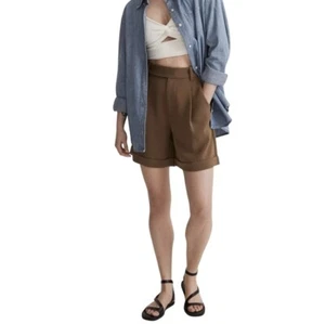 Pantalones Cortos Madewell Para Mujer The Harlow Cintura Alta Sarga Plisados Marrón Talla 0 Nuevos Sin Etiquetas - Imagen 1 de 7