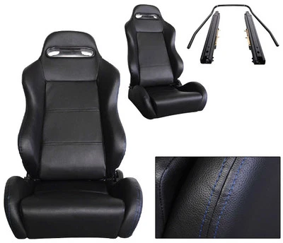 NEW 2 Black + Blue Stitch Racing Seats FOR ALL Ford ** - Image 1 of 3