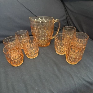Pink Depression Glass Jeanette Pitcher And 8 Tumbler Set - Picture 1 of 9