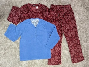 Mayfair Fleece Sleep Set Women's LARGE Elastic Waist Pant and 2 Long Sleeve Tops - Picture 1 of 23