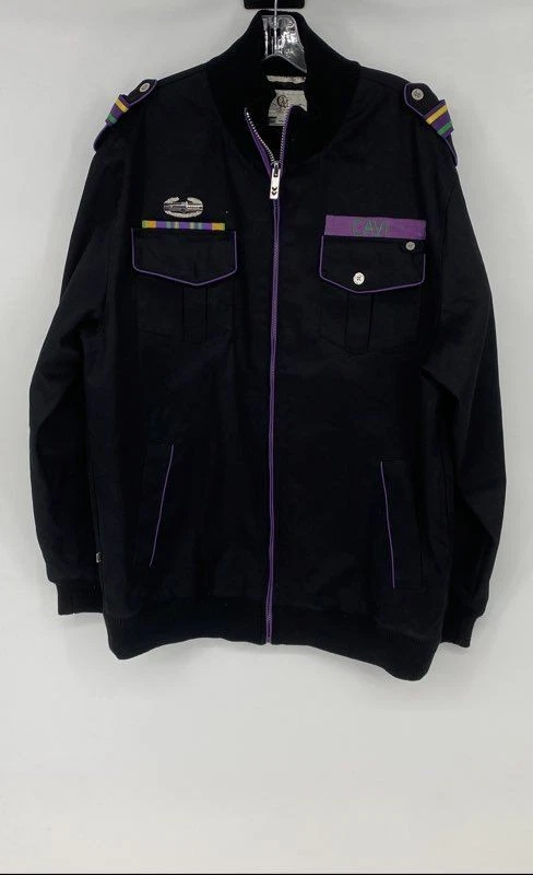 Cavi Mens Black Purple Long Sleeve Pockets Full-Zip Military Jacket Size 2XL - Image 1 of 4
