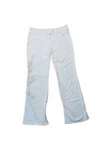Pantalones deportivos Y2K vintage Da-Nang tiro bajo bordados florales blancos para mujer APROX XL - Imagen 1 de 4