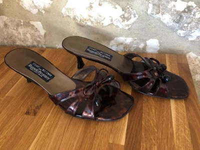 Stuart Weitzman Russell & Bromley Sandals Slip On Size 9.5 Brown Mockled VGC - Image 1 of 4