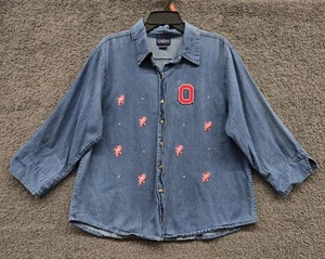 Camisa De Colección Ohio State Buckeyes Para Mujer XL Azul Denim Abotonada Brutus OSU Años 90 - Imagen 1 de 10