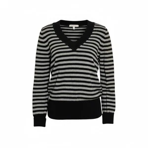 Vintage 90er GAP Damen M schwarz grau Streifen V-Ausschnitt Langarm Pullover Preppy Y2K - Bild 1 von 11