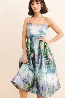 Vestido midi ML Monique Lhuillier Countryside Garden para mujer 10 cóctel metálico Foto 1 de 4