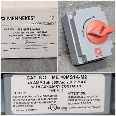New In Box Mennekes ME 40MS1A-M2 Disconnect Switch 40A 3ph 600VAC 20HP Max + Aux - Image 1 of 4