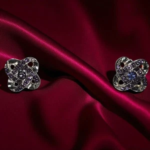 Luxuriöse Damen Ohrringe Strass Ohrstecker Kleeblatt Knöpfe Knopf Vintage Silber - Bild 1 von 14