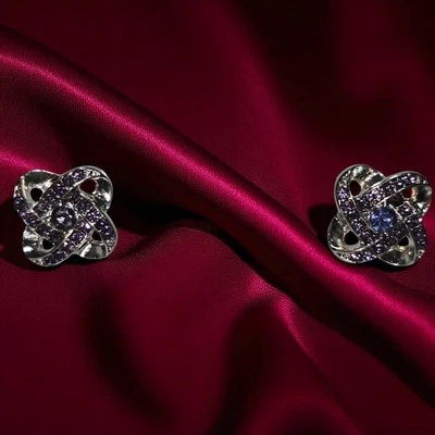 Luxuriöse Damen Ohrringe Strass Ohrstecker Kleeblatt Knöpfe Knopf Vintage Silber - Bild 1 von 4