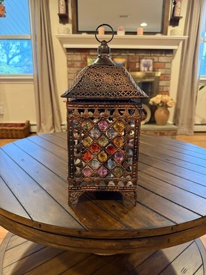 Linterna de vela de pilar marroquí de metal bronce cobre, soporte de vela joya Foto 1 de 4
