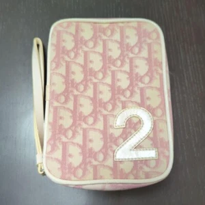 Christian Dior Canvas Leather Pouch Bag Auth Pink White Women from Japan USED - Picture 1 of 11