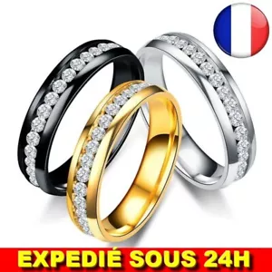✅ Bague Anneau Homme Acier inoxydable Pierre Strass Femme Couple Bijoux Alliance - Photo 1/1