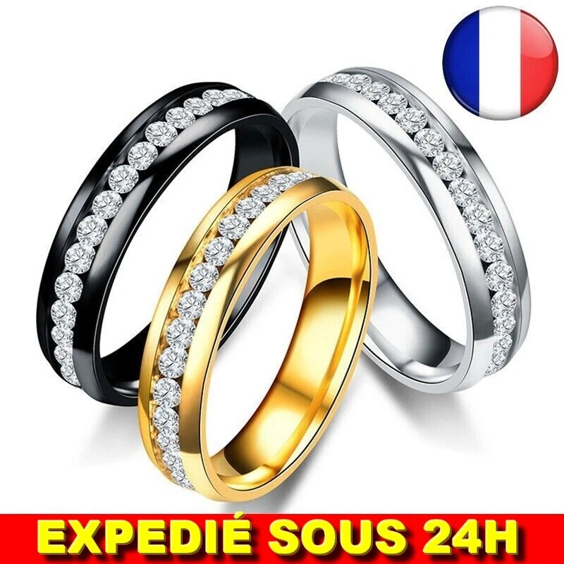 ✅ Bague Anneau Homme Acier inoxydable Pierre Strass Femme Couple Bijoux Alliance