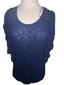 A.N.A Solid Blue Size Large Pullover Round Neck Shirt NWT Women's Ruffle Accent - Picture 1 of 11