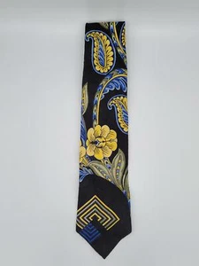 Robert Stock Men's Blue/Yellow Floral Paisley Print Handmade Silk Tie - NWOT - Picture 1 of 4