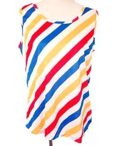 Vintage 80s Bright Diagonal Candy Stripe Tank Top Women's Large Retro RARE - Picture 1 of 5