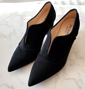 JON JOSEF Suede Leather Shoes Women 8M Black Block 2" Heel Slip on Pointed Toe - Picture 1 of 16
