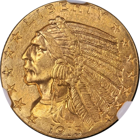 1915-P Indian Gold $5 CAC Sticker NGC MS64 Superb Eye Appeal Strong Strike Cover