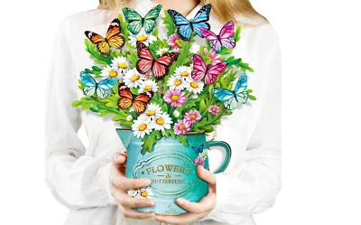 Tarjetas de flores emergentes, margaritas y mariposas, ramo de flores Forever de 12 pulgadas 3D P Foto 1 de 4