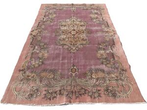 Pink Purple Large Rug, Handmade Nomadic Rug, Wool Turkish Carpet, 6.5 x 10.2 ft