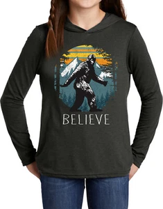 Sasquatch Believe Retro Bigfoot Kids Long Sleeve Hoodie - Picture 1 of 11