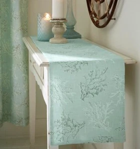 Corredor de Mesa 72 Pulgadas Seychelles Aqua Azul Coral Estampado Decoración Costera Split-P - Imagen 1 de 4