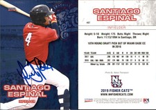 Santiago Espinal Signed 2019 Choice New Hampshire Fisher Cats #7 Card Auto AU
