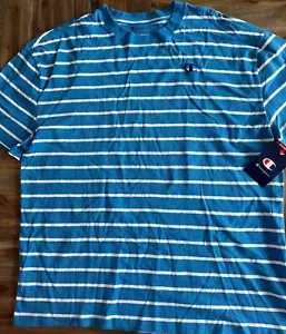T-shirt Champion classica a righe manica corta blu e bianca cotone uomo grande - Foto 1 di 3
