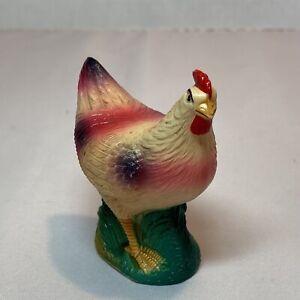 Antique Celluloid Viscoloid Standing Chicken Brightly Colored Toy Figure