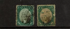 1871-4 U.S.Proprietary Washington 1c Grn/Blk Lot of 2 Paper Sc#RB1a&b Used Note^ - Picture 1 of 1