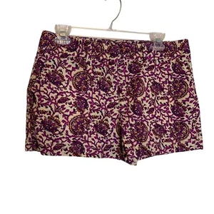 Ann Taylor Loft Shorts Womens 4 Purple Linen Blend Slash Pockets All Over Print - Picture 1 of 12