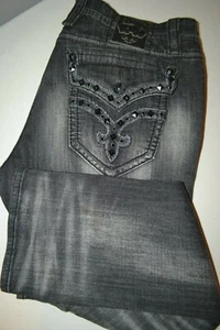 Rock Revival Mens Ben Biker Skinny Moto Style Studded Gem Pockets Jeans Sz 40x34 - Picture 1 of 12