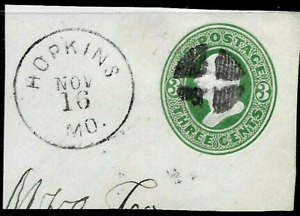 "Hopkins MO Nov 16" Town Date Cancel 3 Cent Washington Postal Corner US 1P21