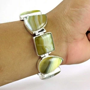 Bracciale In Argento Sterling Con Catena In Onice Striato Per Figlia - Foto 1 di 6