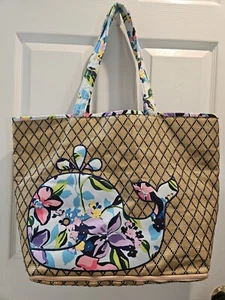 New VERA BRADLEY Marian Floral Whale Woven Straw Like Weaved Beach Tote Bag - Picture 1 of 8